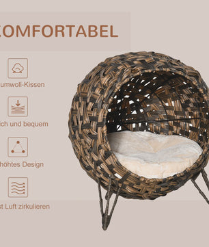 Ronde rotan kattenmand met kussen en verhoogde pootjes - Bruin