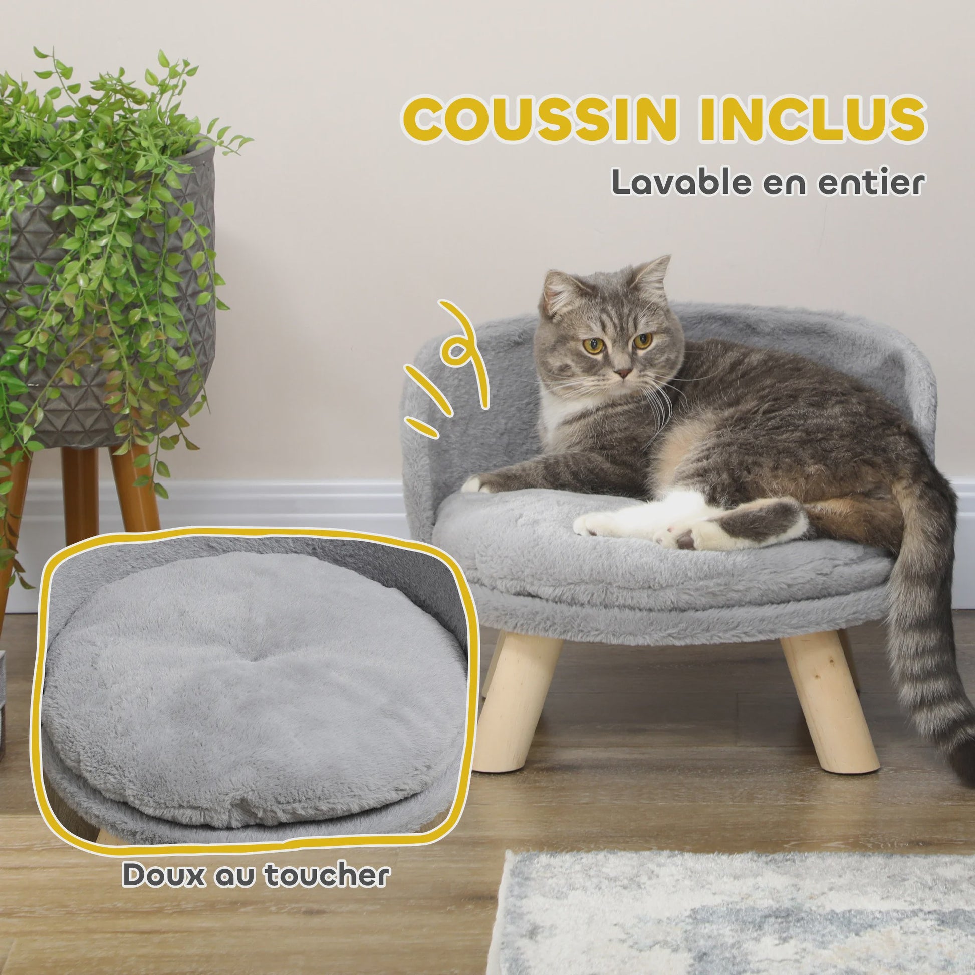 PawHut Scandinavisch Hond- en Kattenbed met Zacht Kussen - Grijs Ø 40,5x33 cm