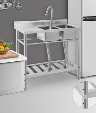 RVS Dubbele Spoelbak met Kraan - Professionele Werkbank Spoeltafel