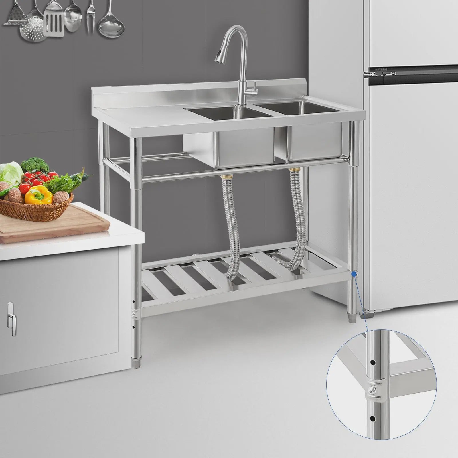 RVS Dubbele Spoelbak met Kraan - Professionele Werkbank Spoeltafel
