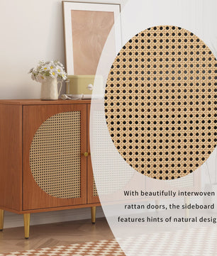 Stijlvol Dressoir met 3 Rotan Deuren en Metalen Handgrepen - Woonkamer & Slaapkamer Kast
