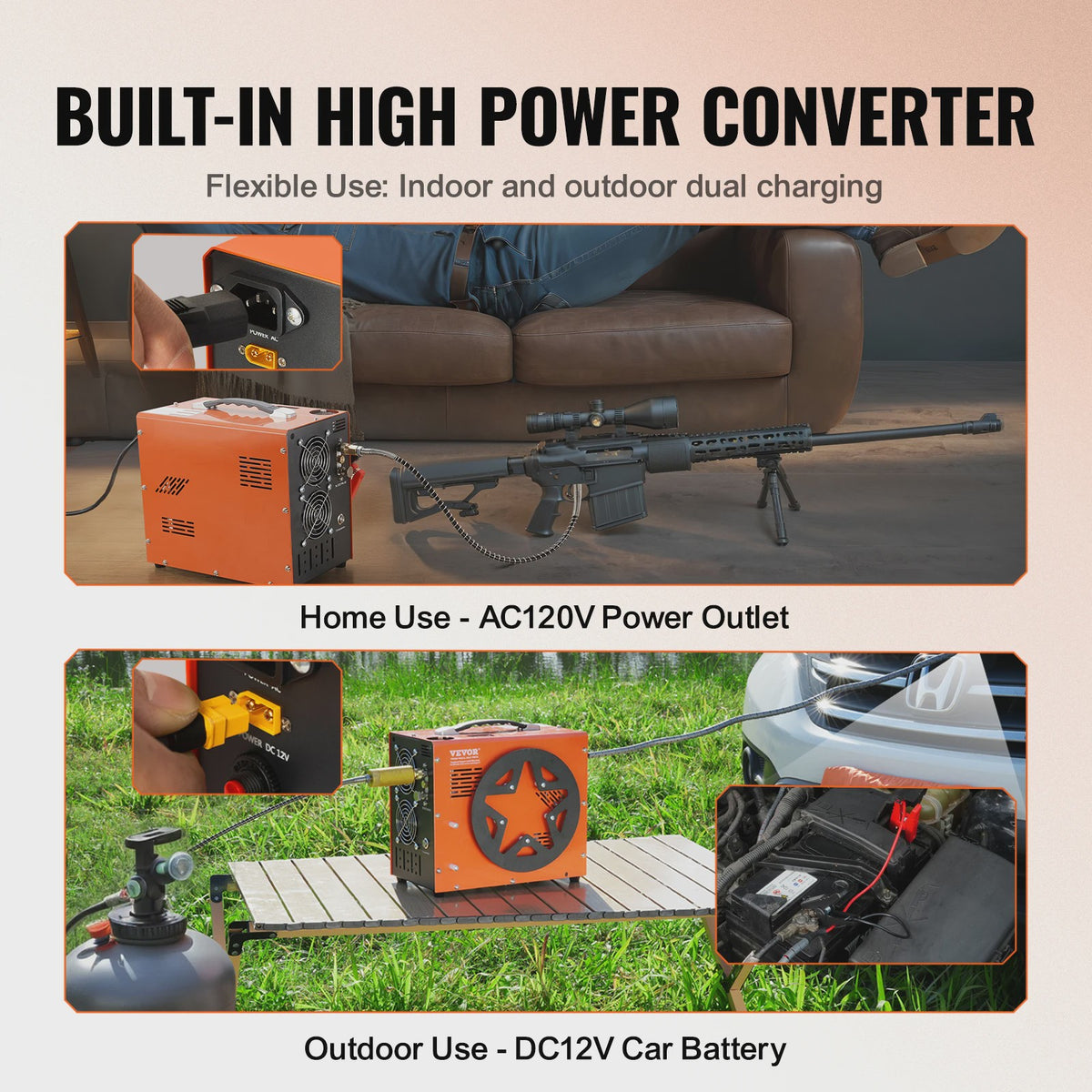 Draagbare PCP Air Compressor 4500PSI/30Mpa - Watervrij, voor Luchtgeweer, Paintball & Duiktank