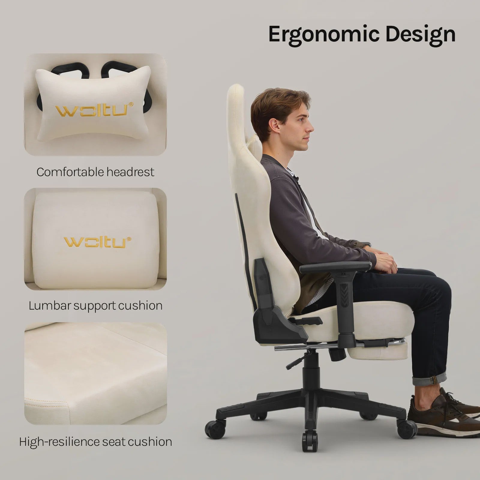 WOLTU Ergonomische Gaming en Bureau Stoel met Verstelbare Armleuningen en Voetensteun