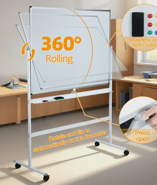 Dubbelzijdig Verrijdbaar Whiteboard 90x120cm - Magnetisch & Uitwisbaar