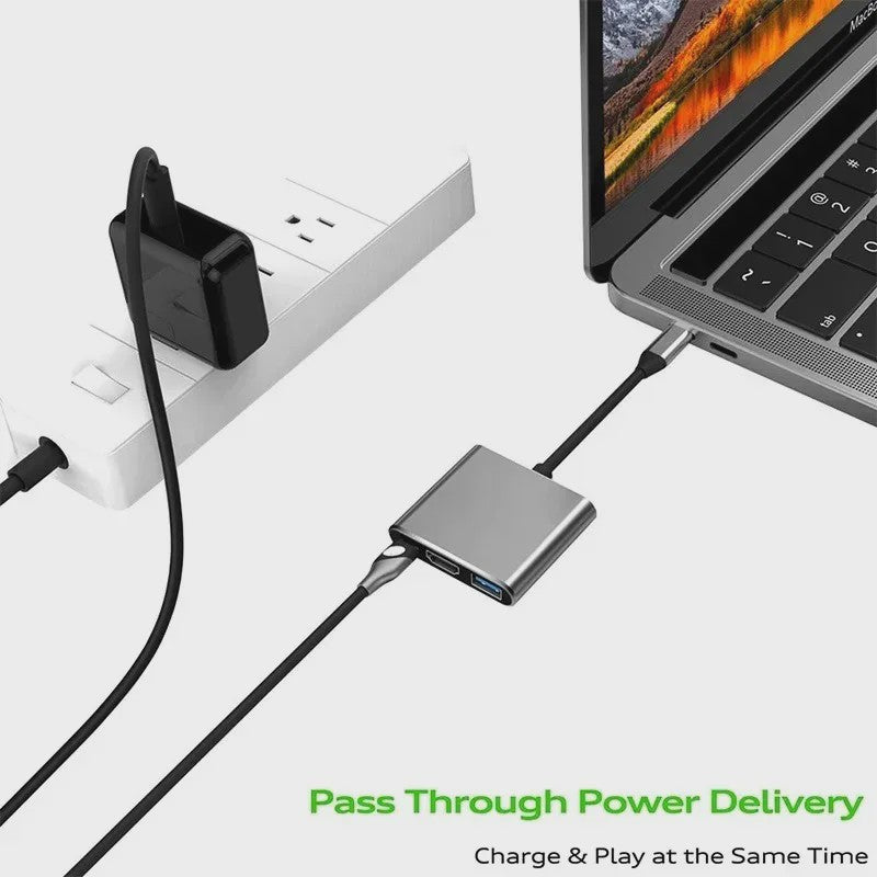 USB-C Hub 3-in-1 Docking Station met 4K HDMI, PD Fast Charge & USB 3.0
