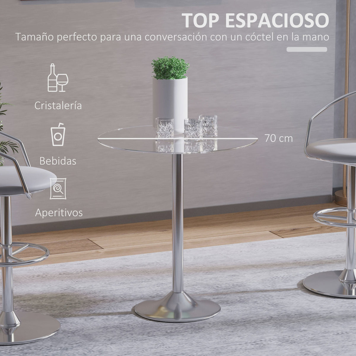 Ronde Eettafel met Glazen Tafelblad - Compact voor 2 Personen
