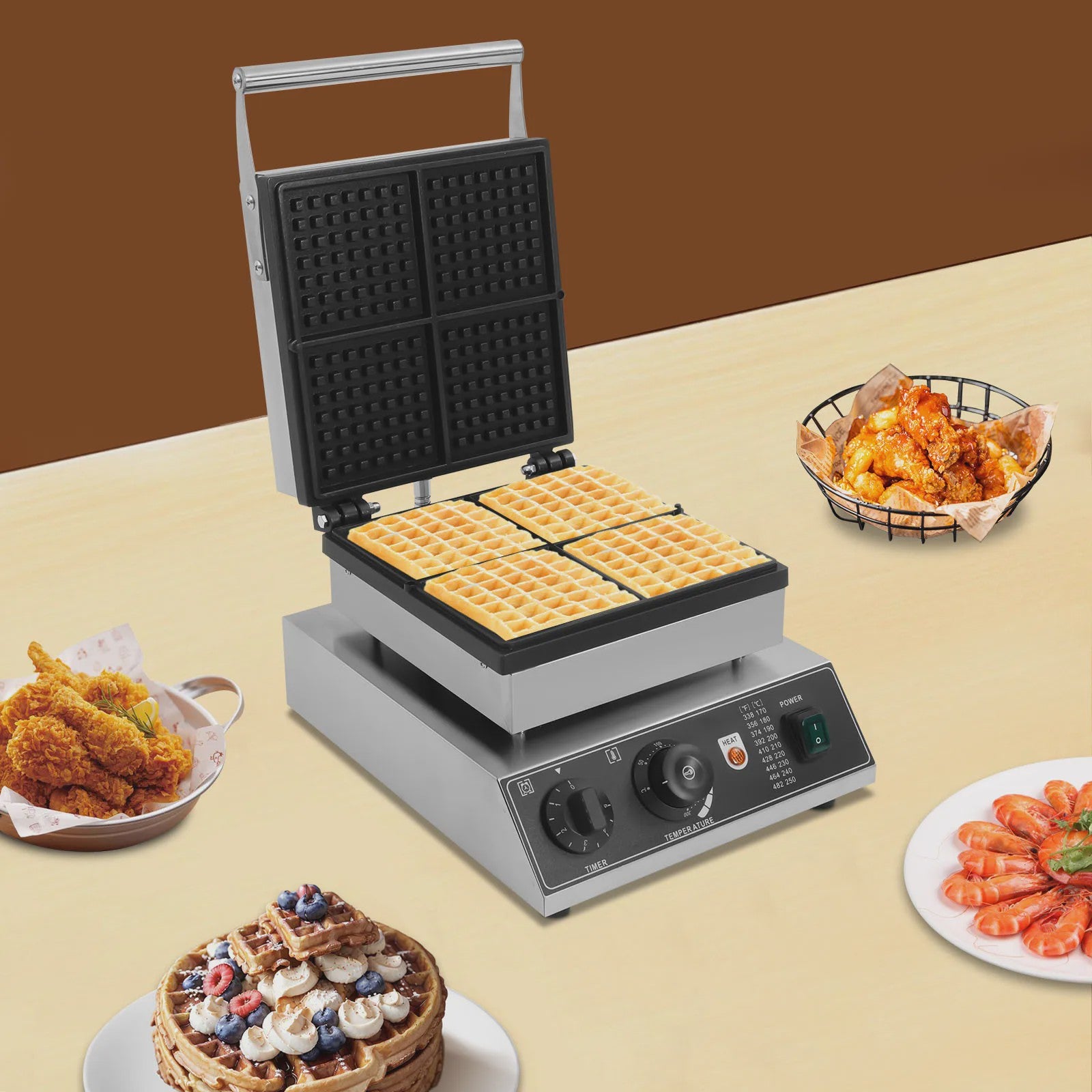 Professionele Wafelijzer 1750W met Timer & Temperatuurregeling - Antiaanbaklaag