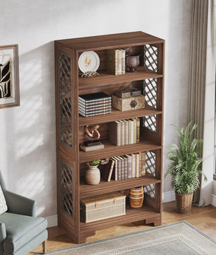 Industriële Boekenkast 180cm Hoog - Vintage Bruin Hout - 6 Open Planken