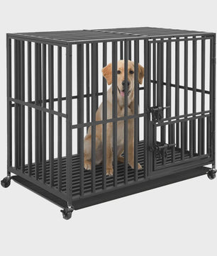 Robuuste Metalen Hondenkennel met 3 Deuren, Wielen en Uitneembare Lade