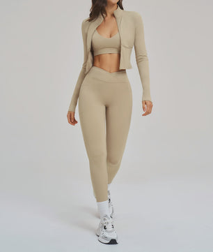 3-delige Yogaset Dames: Long Sleeve Top, Sport BH & Legging