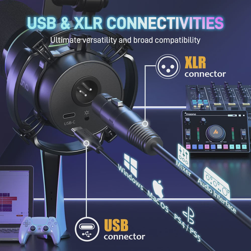 MAONO PD200X Dynamische XLR/USB Microfoon - Gaming, Streaming & Opnames met Mute & Gain Controle
