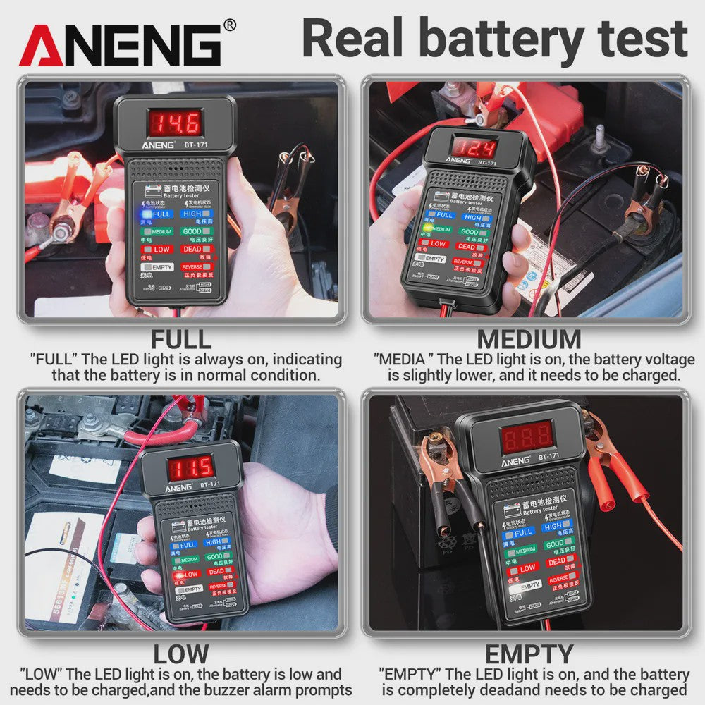 Digitale Auto Accu Tester 12V ANENG BT-171 met LED Display en Krokodillenklemmen