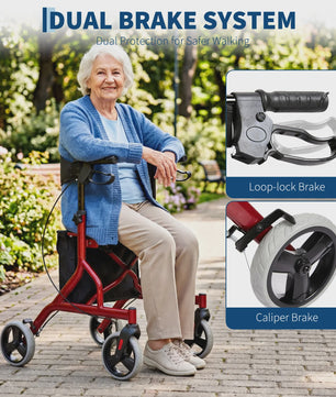 Lichtgewicht Aluminium Rollator met Zitting, Rugleuning en 8" Rubberen Wielen - Verstelbaar & Opvouwbaar