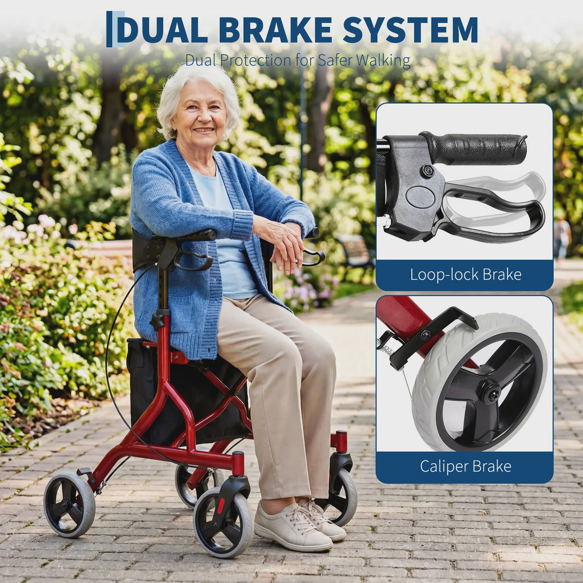 Lichtgewicht Aluminium Rollator met Zitting, Rugleuning en 8" Rubberen Wielen - Verstelbaar & Opvouwbaar