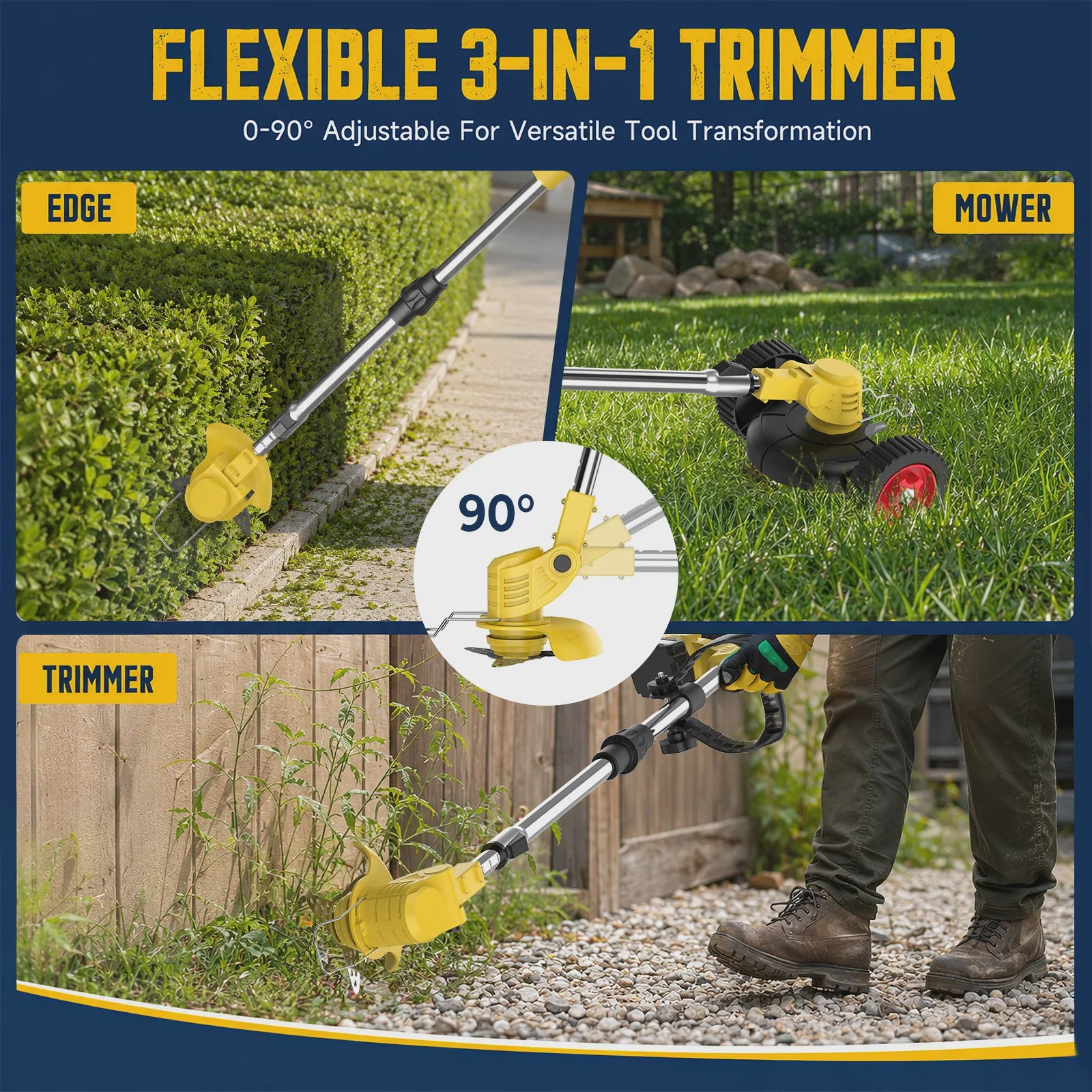 Accu Grastrimmer met Wielen - 3-in-1 Bosmaaier & Kantensnijder - 21V