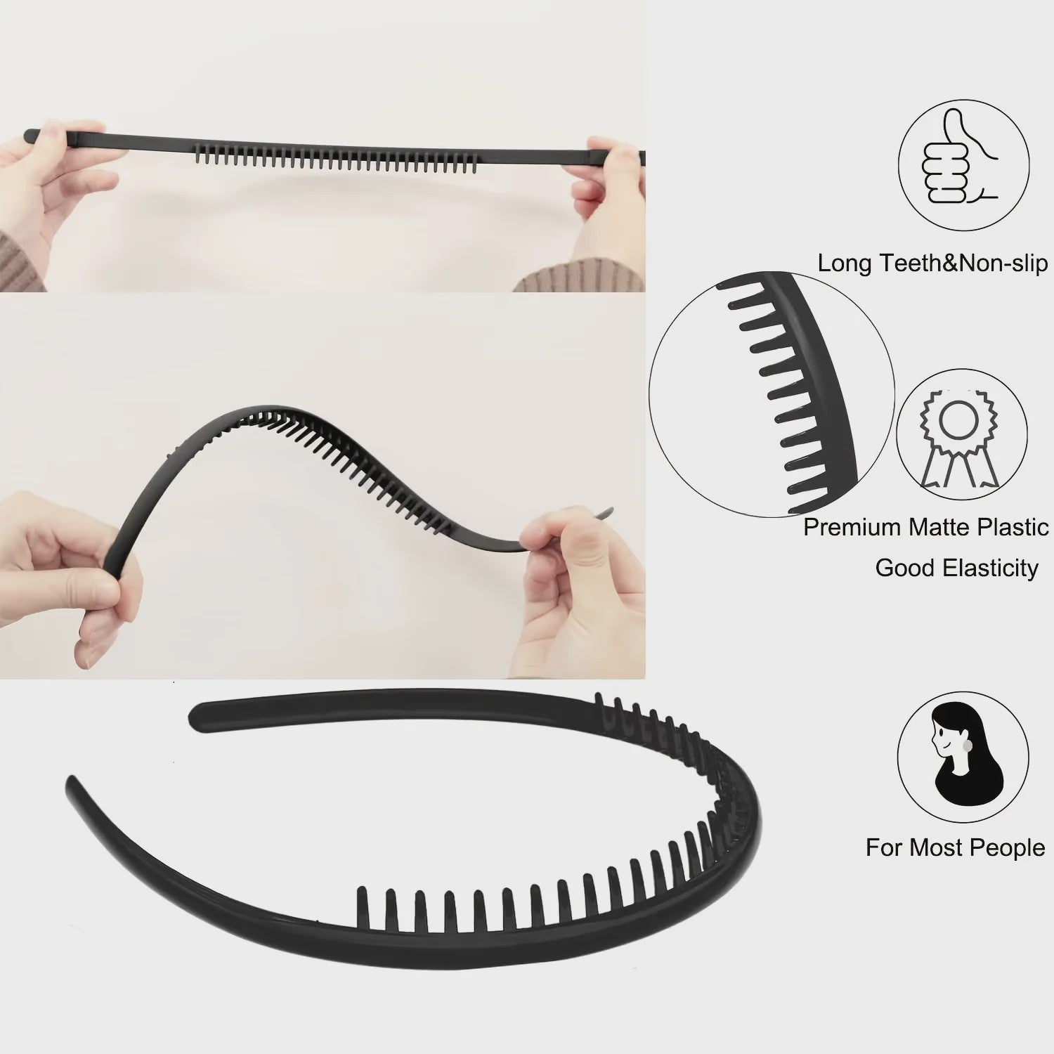 Set van 2 Antislip Plastic Hoofdbanden met Tandenkam - Modieus & Moeiteloos voor Dames, Heren & Sport