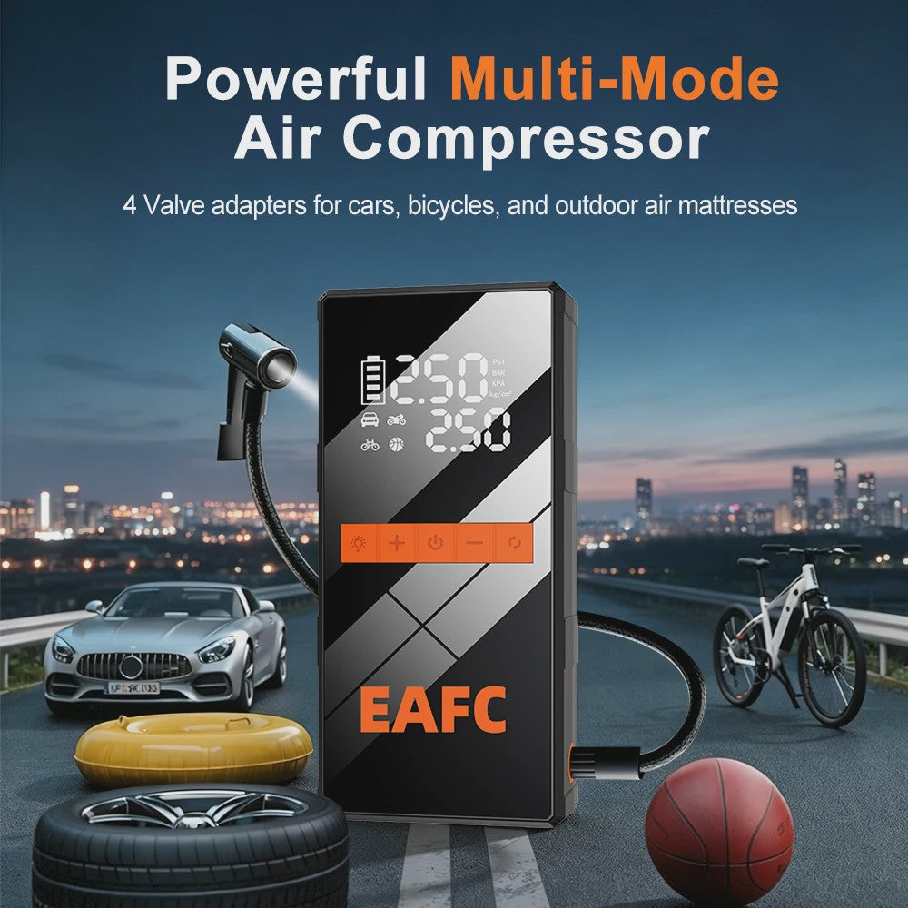 EAFC 4-in-1 Auto Startkabel Compressor: Jump Starter, Powerbank, Bandenpomp & LED