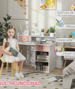 Kinderbureau met Stoel - Roze & Wit Bureau met Lades, Vakken en Planken - Ideaal voor Kinderkamer