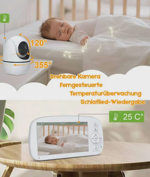 Babyfoon met 5000 mAh accu, HD Video, 360° Zicht & Temperatuurmeter