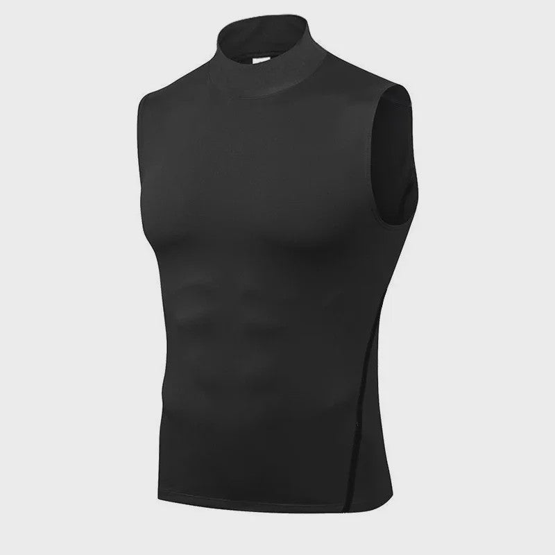 Heren Mouwloos Compressie Turtleneck Tanktop - Sneldrogend Sport Base Layer