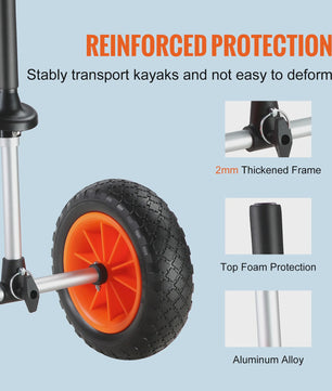 Robuuste Kayak & Kano Trailer Kar met 10'' Massieve Banden - Verstelbare Breedte & 127kg Draagvermogen
