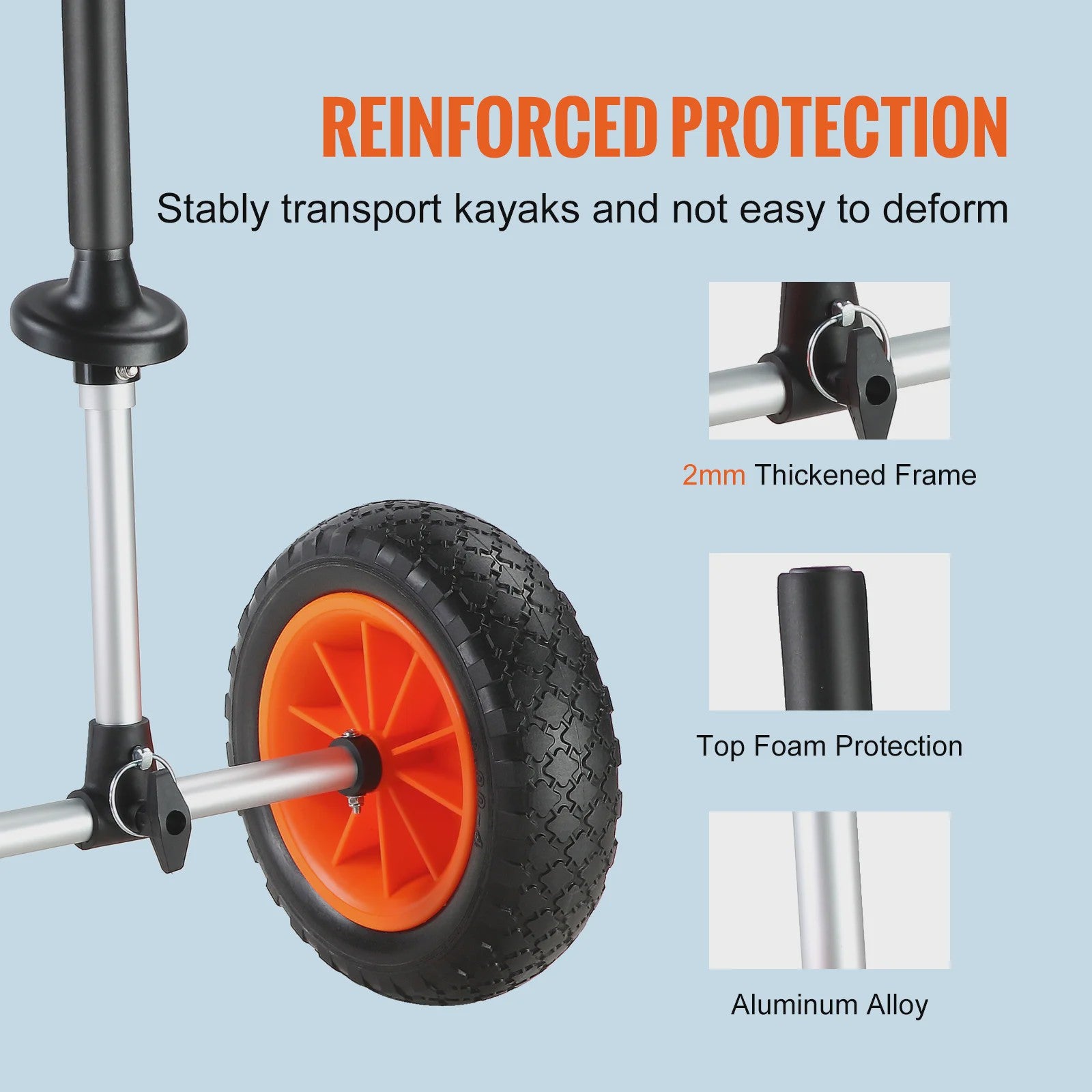 Robuuste Kayak & Kano Trailer Kar met 10'' Massieve Banden - Verstelbare Breedte & 127kg Draagvermogen