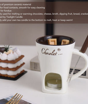 Chocolade Smeltmok met Vork - Keramische Fondue Beker voor Smelten en Warmer Houden