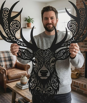 Metalen Wanddecoratie Hertenkop Rustiek - Sfeervolle IJzeren Hanger voor Binnen & Buiten