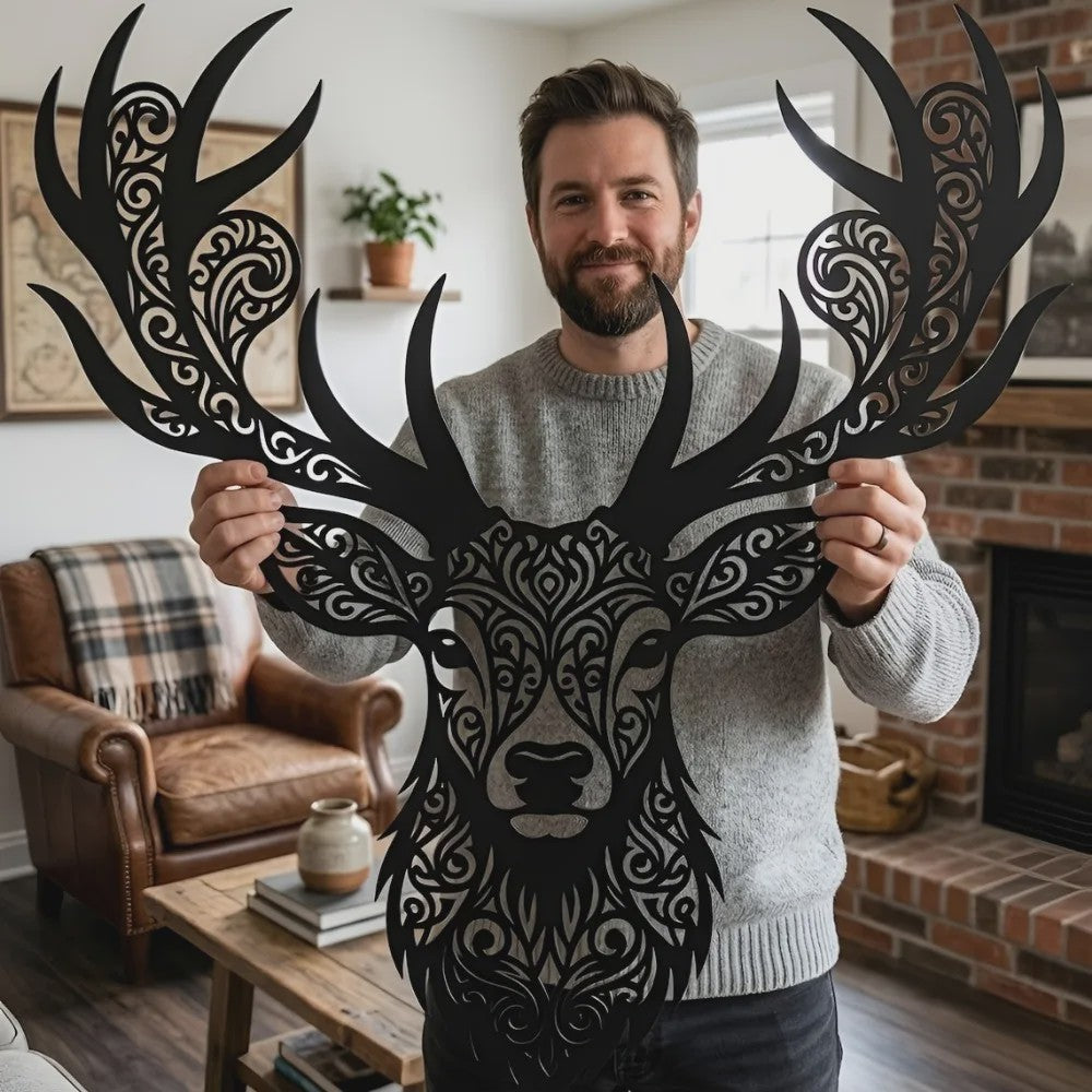 Metalen Wanddecoratie Hertenkop Rustiek - Sfeervolle IJzeren Hanger voor Binnen & Buiten