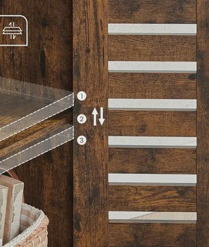 VASAGLE Hoge Kast met Slat Deuren - Boekenkast en Opbergkast in Rustiek Houtdesign