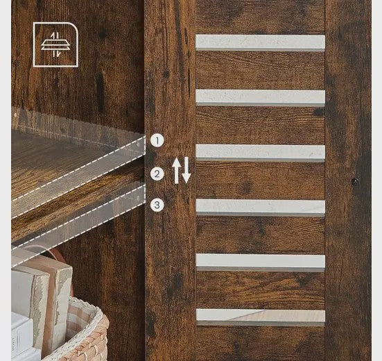 VASAGLE Hoge Kast met Slat Deuren - Boekenkast en Opbergkast in Rustiek Houtdesign