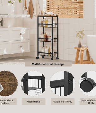 Zwarte Keukentrolley met Werkblad en 3 Manden - 40x87x20cm - Verrijdbaar Opslagrek