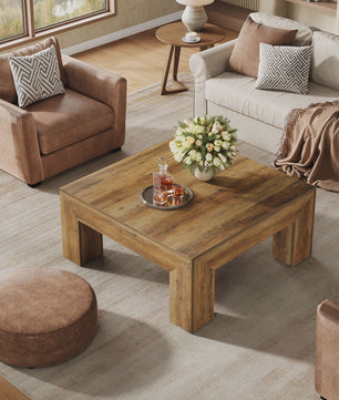 Vierkante Salontafel Rustiek Bruin - 100x100cm - Stevig Houten Onderstel