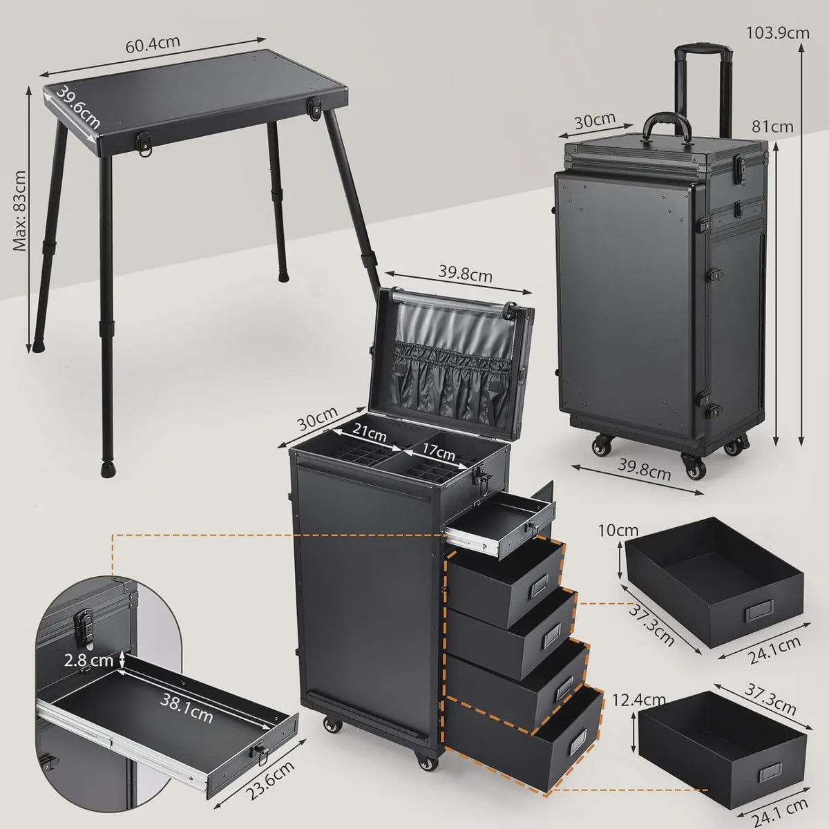 Mobiele Manicure Tafel met 5 Lades & Make-up Trolley - Inklapbaar Werkstation op Wielen