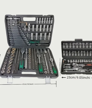 216-delige Professionele Doppenset: SAE & Metrisch, 1/4", 3/8", 1/2" Aandrijving met 72-Tands Ratel voor Auto & Huis