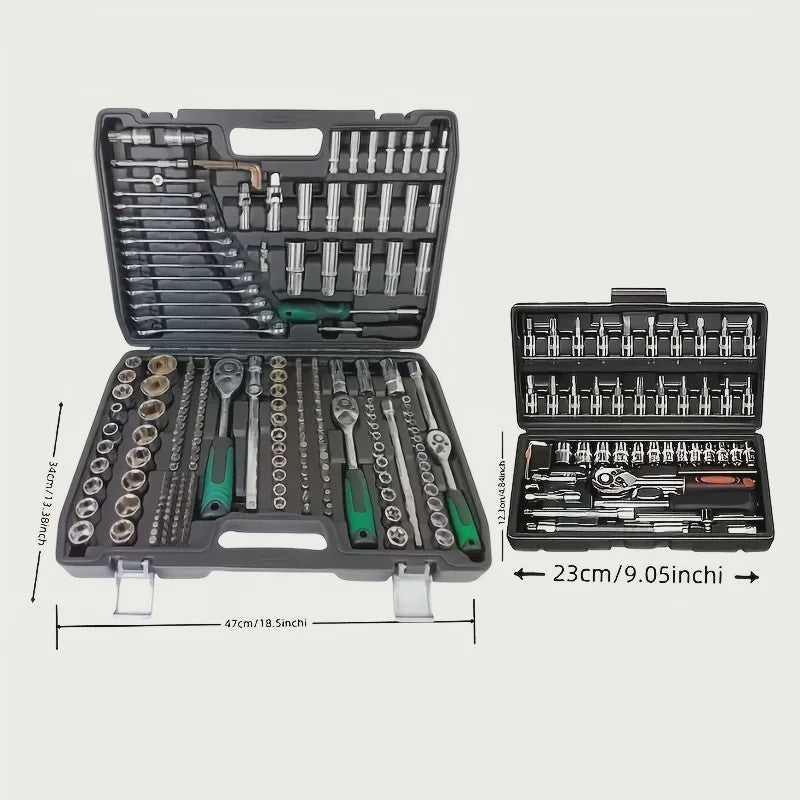 216-delige Professionele Doppenset: SAE & Metrisch, 1/4", 3/8", 1/2" Aandrijving met 72-Tands Ratel voor Auto & Huis