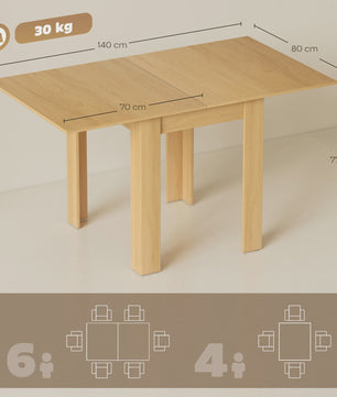 Uitschuifbare Eettafel 70-140 cm - Natuurlijk Houtdesign - Geschikt voor 4-6 Personen