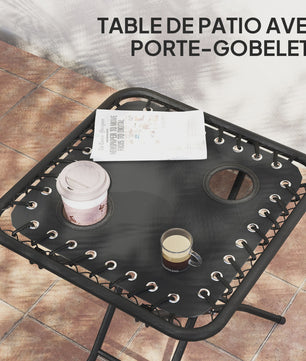 Outsunny Loungeset 2 Klapstoelen met bijzettafel, zwart - Comfortabel en Draagbaar