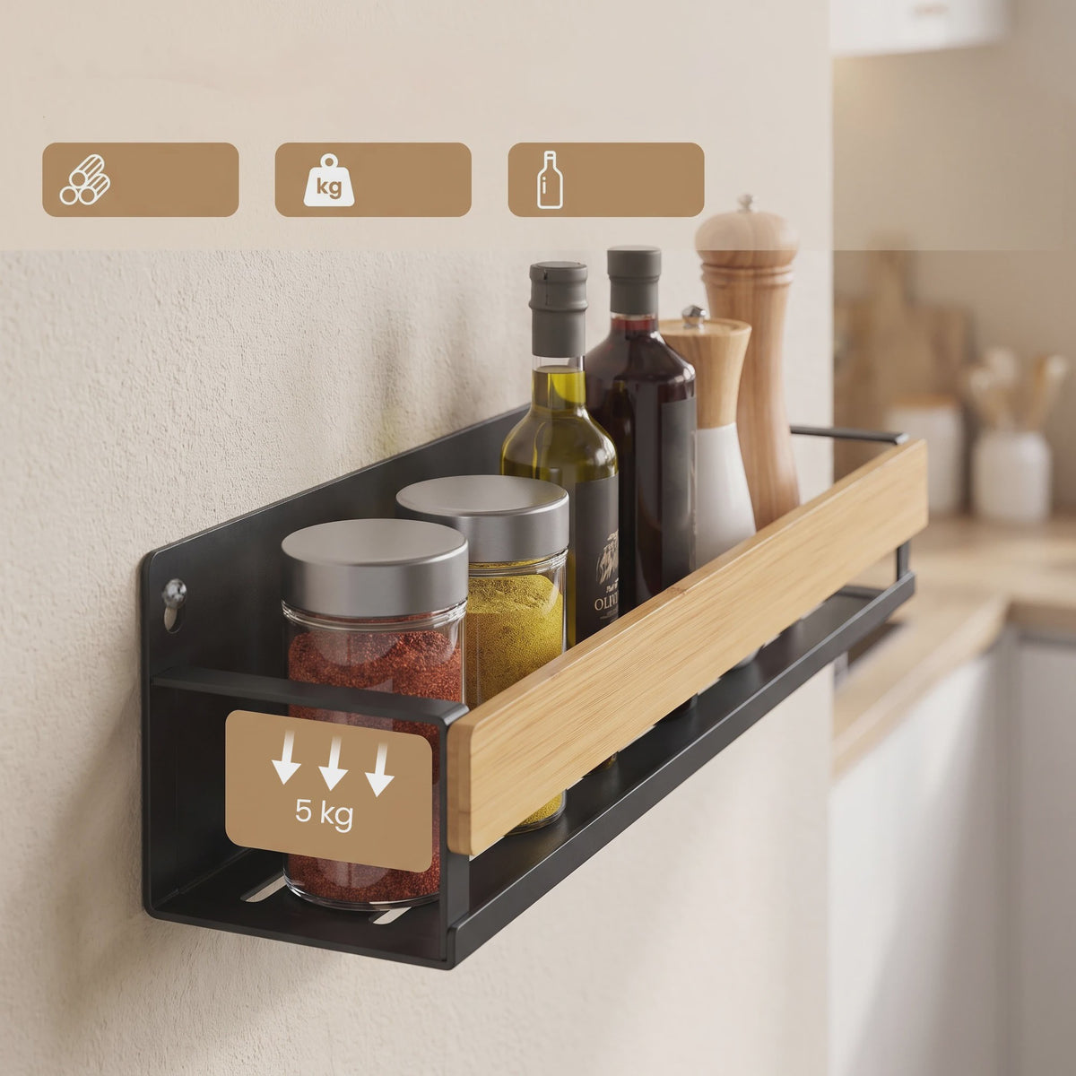 4-delige Bamboe Kruidenrek Set voor Wandmontage - Keuken Organizer