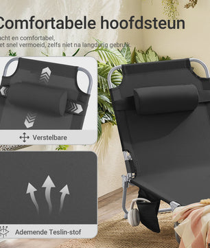 Set van 2 Loungestoelen - Opvouwbaar, Comfortabel met Kussen en Zijvak - Tuin & Terras