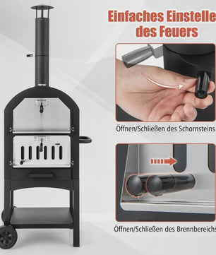 Houtgestookte Buiten Pizzaoven met Ingebouwde Thermometer, Aslade en Waterdichte Hoes