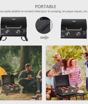Outsunny Draagbare Gas BBQ Tafel met 2 Brander, Opvouwbaar