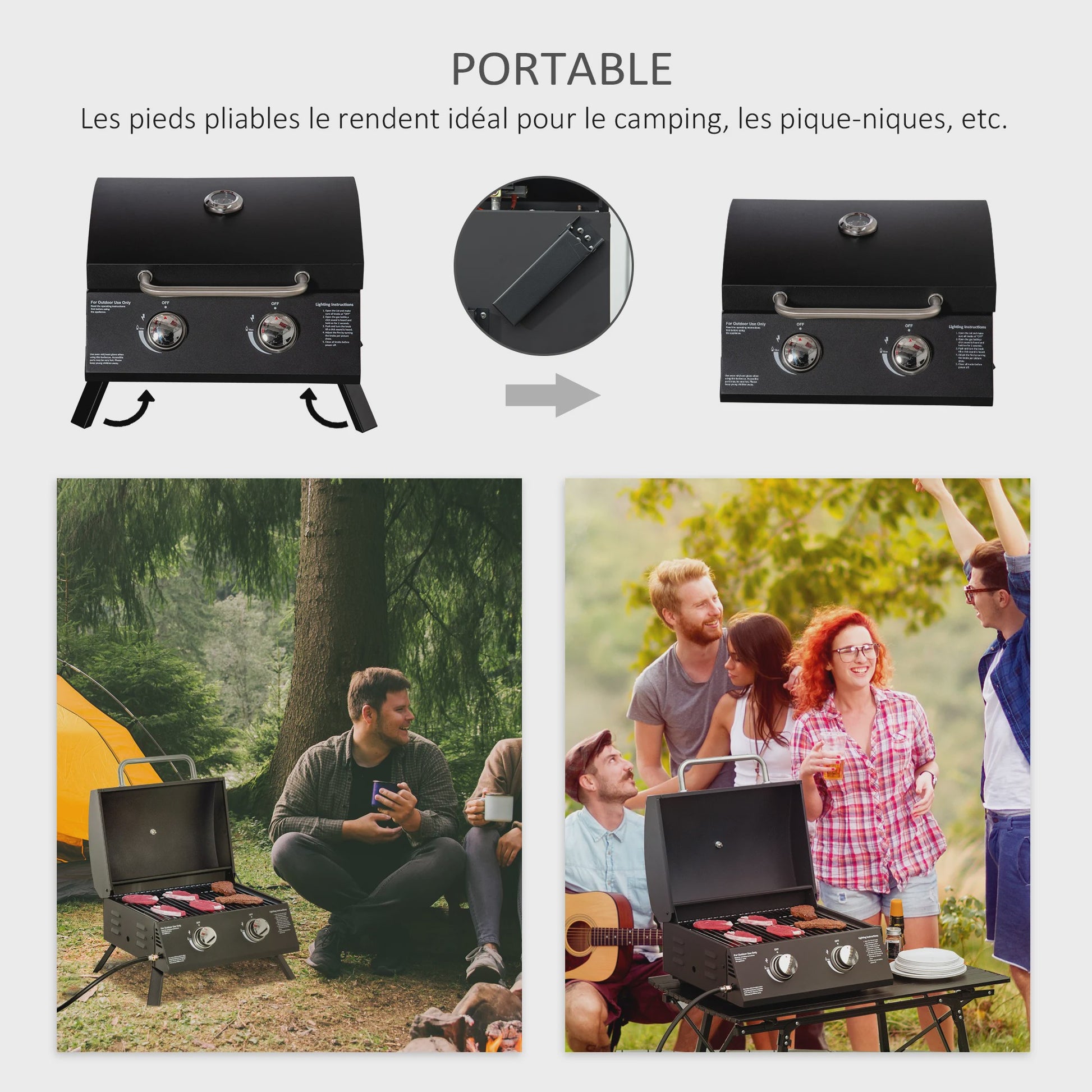 Outsunny Draagbare Gas BBQ Tafel met 2 Brander, Opvouwbaar