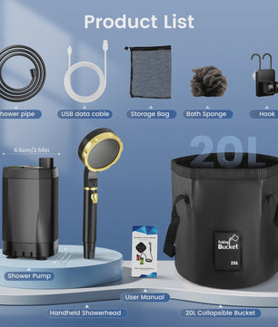 Draagbare Camping Douche met Oplaadbare Pomp & 20L Opvouwbare Zak - Outdoor Kit