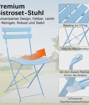 Inklapbare Bistro Set 3-delig Staal - Tuin, Balkon & Terras Meubilair