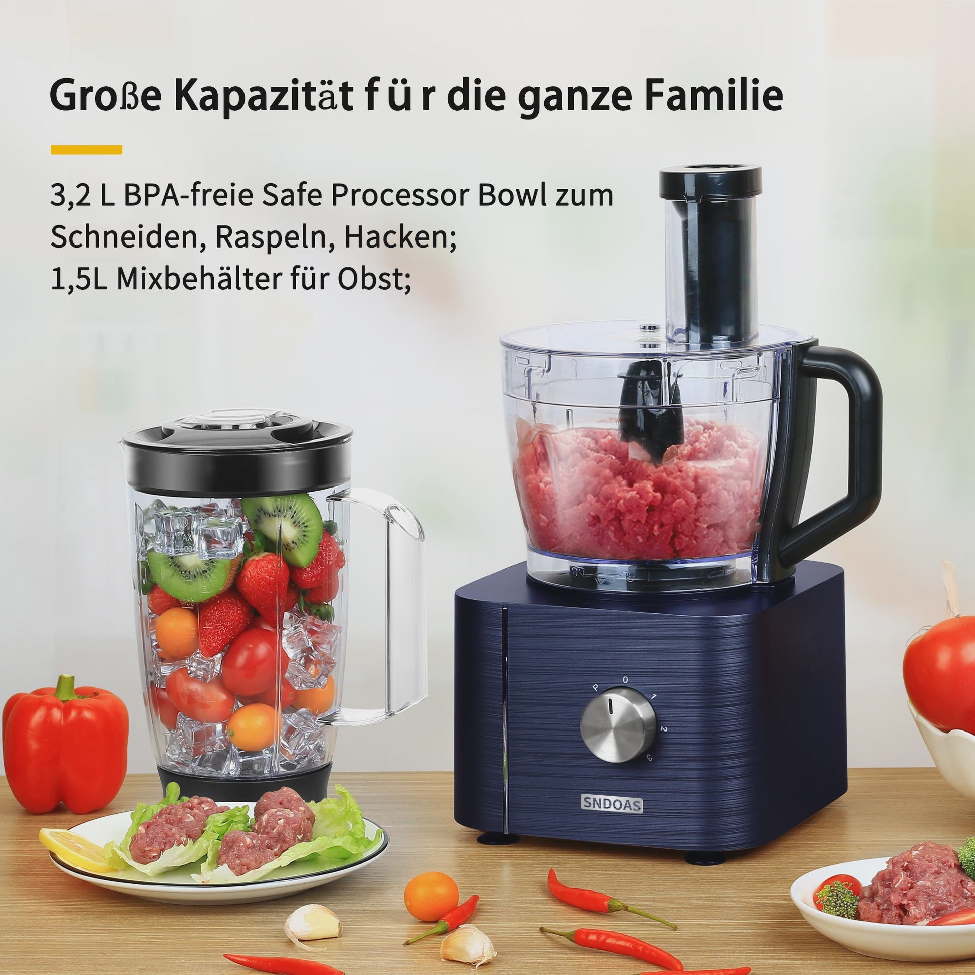 Krachtige 1300W Keukenmachine met 11 Accessoires: Mixen, Kneden, Blenden, Persen & Meer