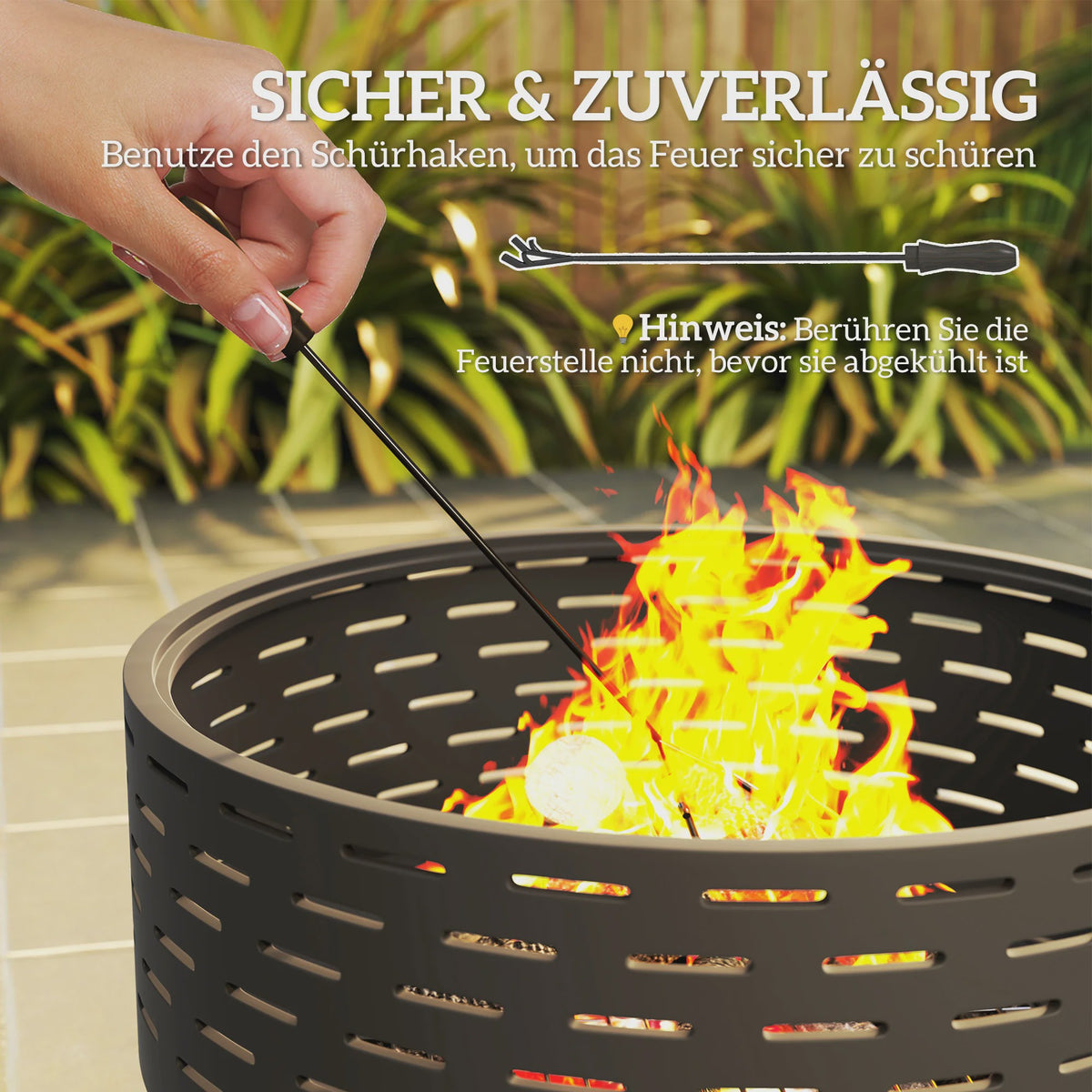 Outsunny 3-in-1 Vuurschaal met Grillrooster - Ø60cm - Vuurkorf, BBQ & Tuin Tafel