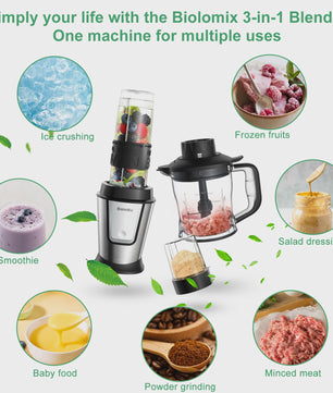 BioloMix 700W Compacte Keuken Blender: 3-in-1 Juicer, Food Processor & Grinder