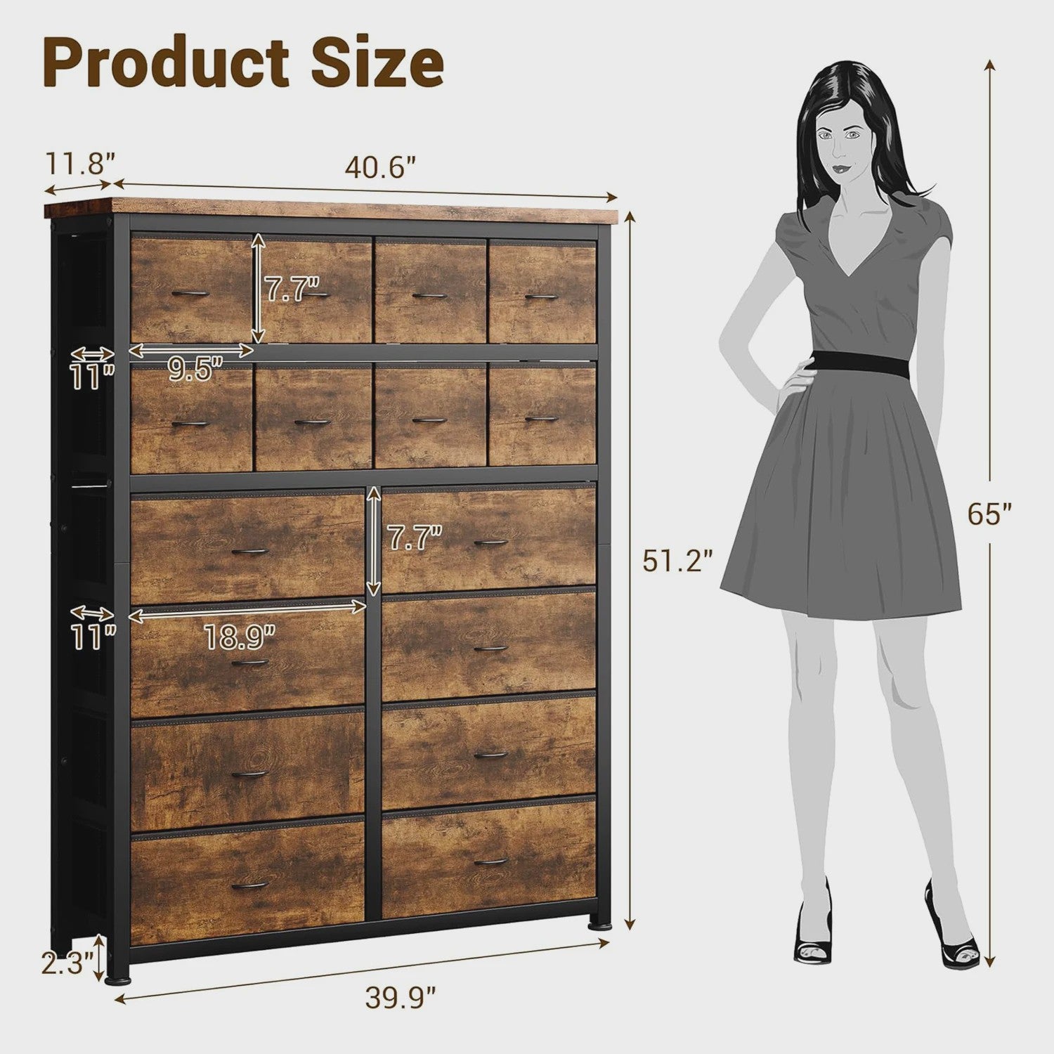 Ladekast met 16 Lades - Hoge Commode Organizer voor Slaapkamer