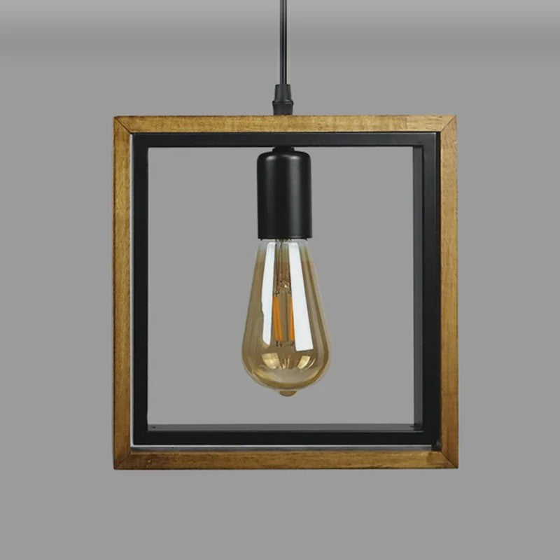 Retro Houten & IJzeren Hanglamp - Stijlvolle Verlichting voor Bar, Restaurant en Huis